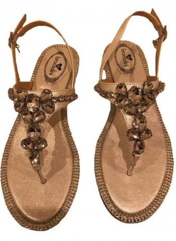 Stone Studded Buckle Sandals Gold