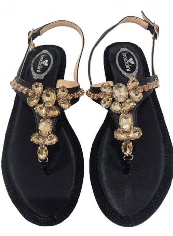 Stone Studded Buckle Sandals Lam Black