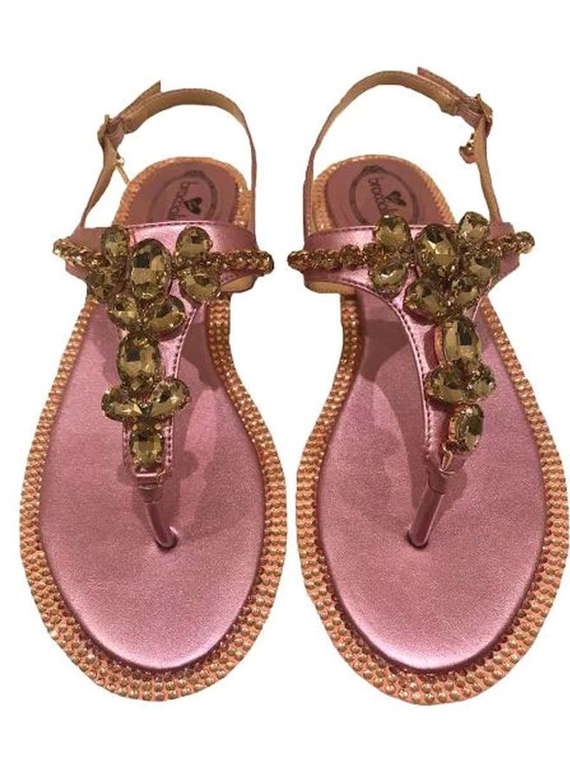 Stone Studded Buckle Sandals Lam Fuxia