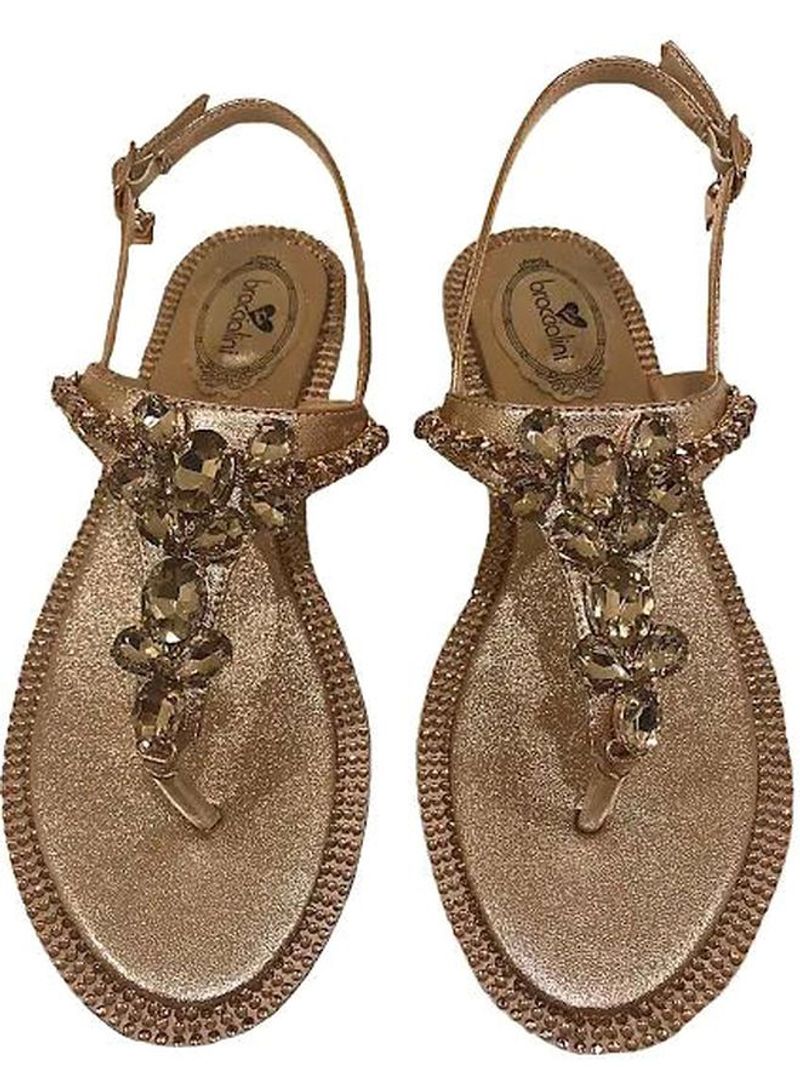 Stone Studded Buckle Sandals Lam Gold
