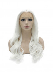 Mxangel Long Wavy Half Hand Tied White Synthetic Lace Front Wig
