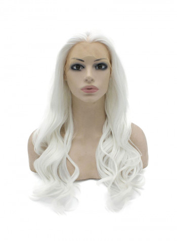 Mxangel Long Wavy Half Hand Tied White Synthetic Lace Front Wig