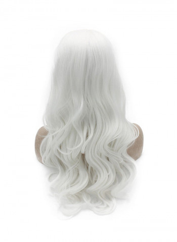 Mxangel Long Wavy Half Hand Tied White Synthetic Lace Front Wig
