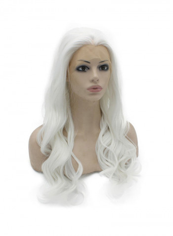 Mxangel Long Wavy Half Hand Tied White Synthetic Lace Front Wig