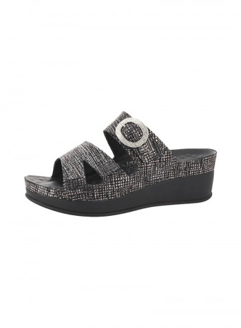 Women Wedge Sandals Black/Silver