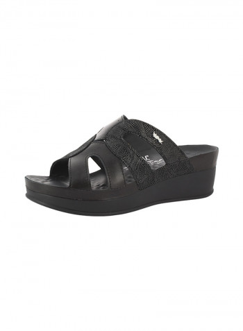 Women Wedge Sandals Black/Silver