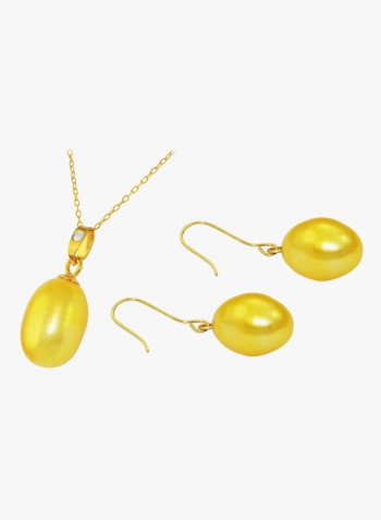 18K Gold Pearl Diamond Pendant Jewellery Set