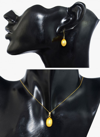 18K Gold Pearl Diamond Pendant Jewellery Set