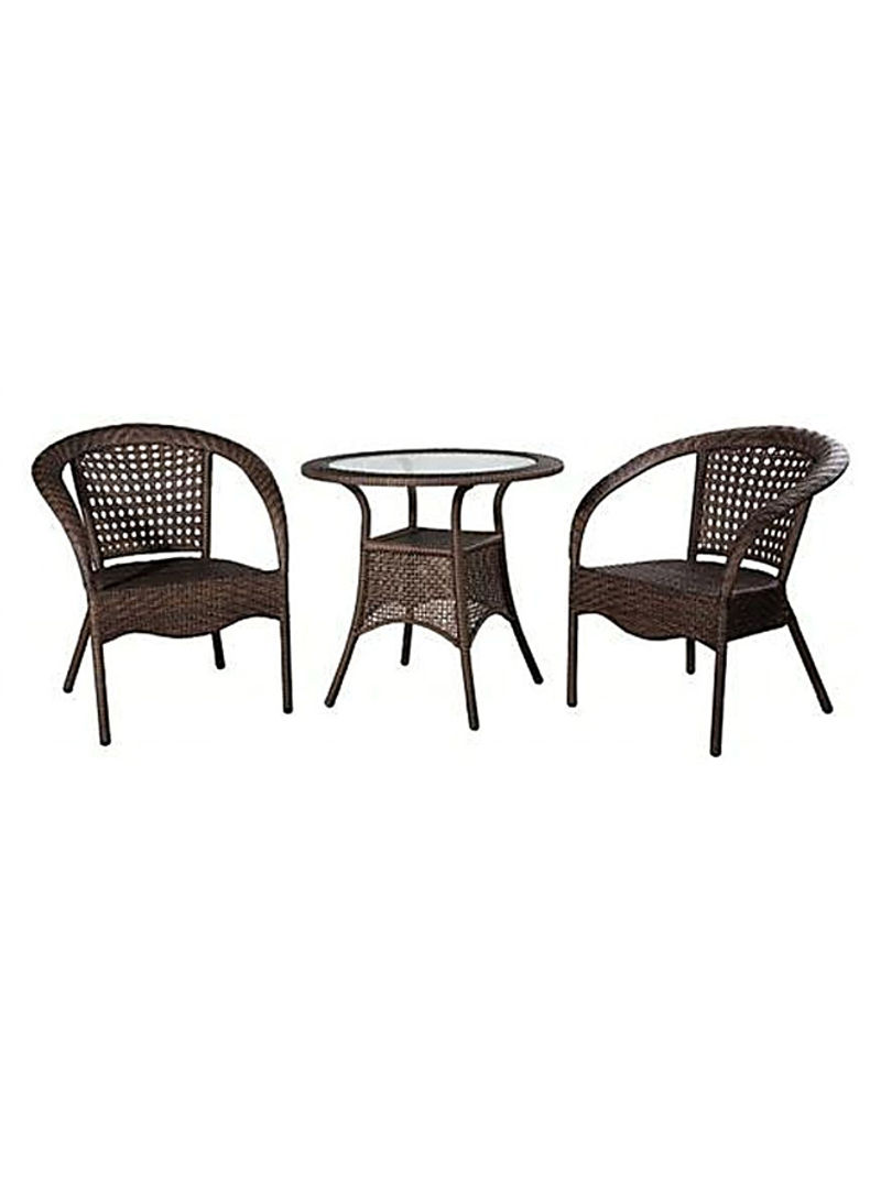 Outdoor Dining Twin Chairs And Round Table Set Brown