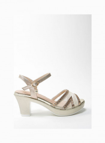 Women Fashion Casual Heeled Sandals ذهبي/فضي