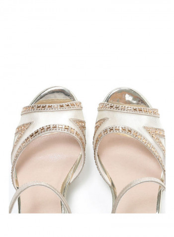 Women Fashion Casual Heeled Sandals ذهبي/فضي