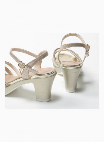 Women Fashion Casual Heeled Sandals ذهبي/فضي