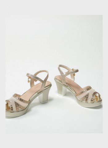 Women Fashion Casual Heeled Sandals ذهبي/فضي