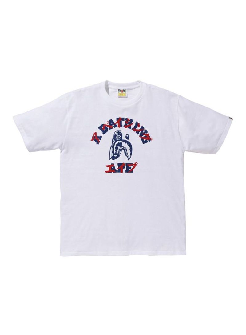 Printed Short Sleeves T-shirt White/Blue/Red