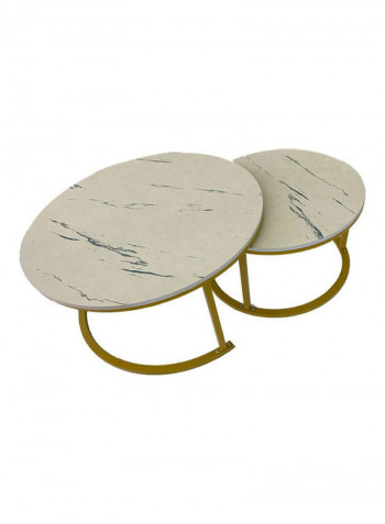 2-Piece Wooden Coffee Tea Table White/Gold
