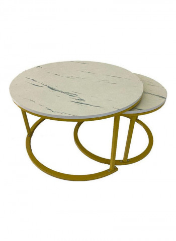 2-Piece Wooden Coffee Tea Table White/Gold