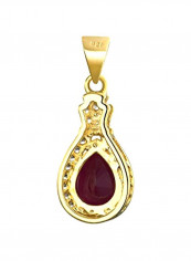 925 Sterling Silver 14-Karat Gold Plated Ruby Studded Halo Pendant Necklace