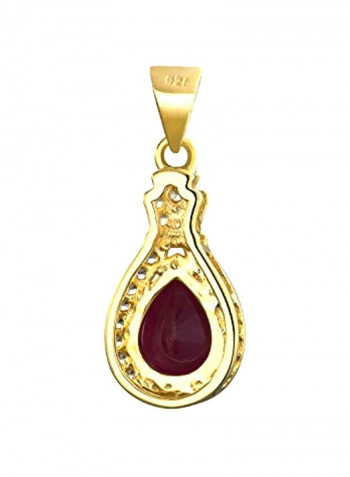925 Sterling Silver 14-Karat Gold Plated Ruby Studded Halo Pendant Necklace