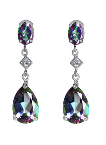 925 Sterling Silver Topaz Studded Teardrop Earrings