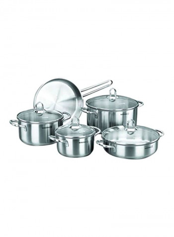 9-Piece Satina Cookware Set Silver/Black Casserole(5.5), Casserole(3), Casserole(2), Low Casserole(3), Frypan(2.7)L