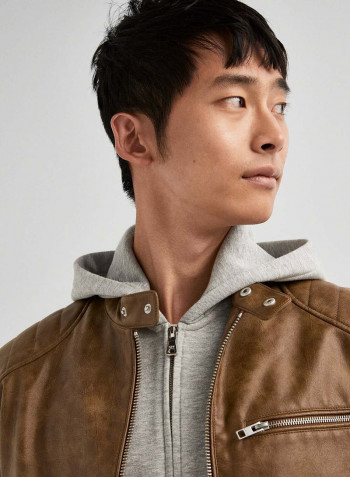 Plain Zipper Jacket Brown