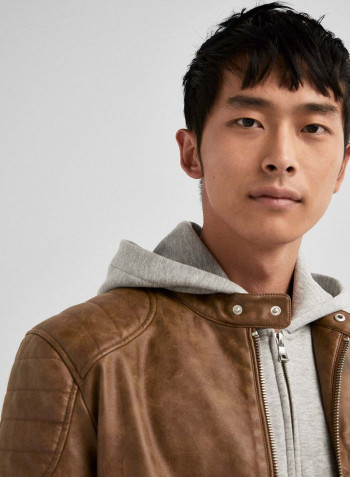 Plain Zipper Jacket Brown