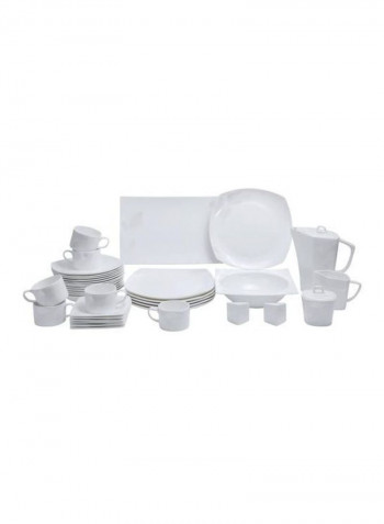 39-Piece Bone China Square Dinner Set White Oval Plate 1x14, Dinner Plate 6x10.5, Dessert Plate 6x8 , Soup Plate6x8 ,Salad Bowl 1x9inch