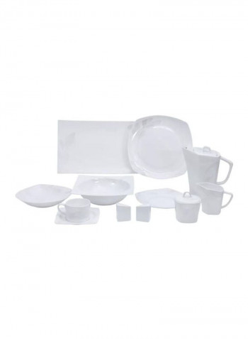 39-Piece Bone China Square Dinner Set White Oval Plate 1x14, Dinner Plate 6x10.5, Dessert Plate 6x8 , Soup Plate6x8 ,Salad Bowl 1x9inch
