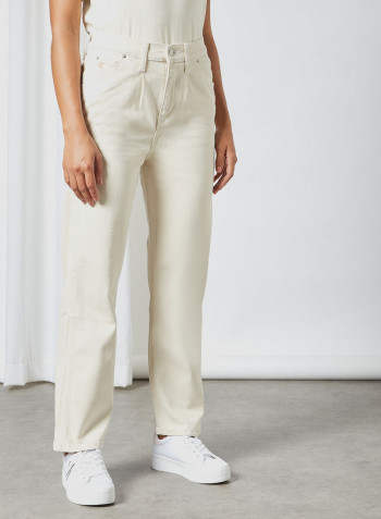 High Rise Straight Ankle Jeans White
