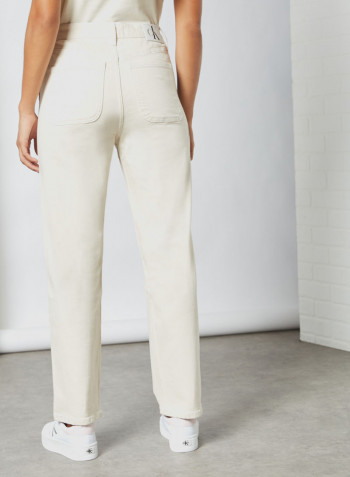 High Rise Straight Ankle Jeans White