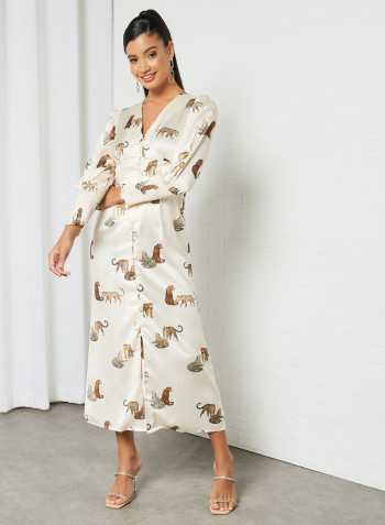 All-Over Animal Graphic Dress Cream