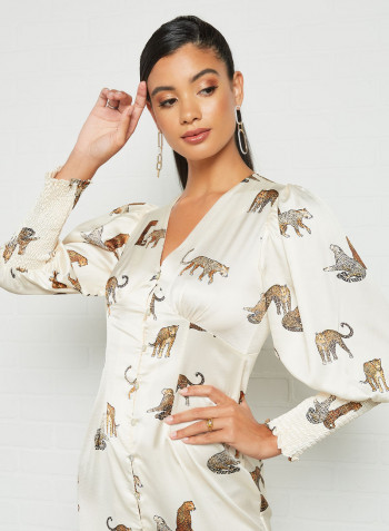 All-Over Animal Graphic Dress Cream