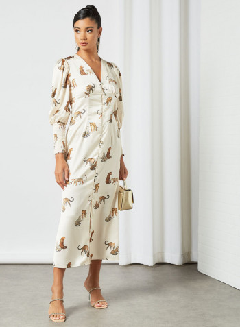 All-Over Animal Graphic Dress Cream