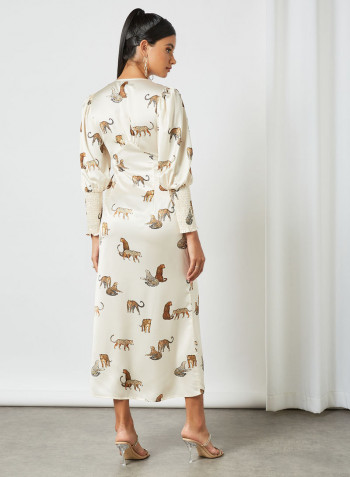 All-Over Animal Graphic Dress Cream