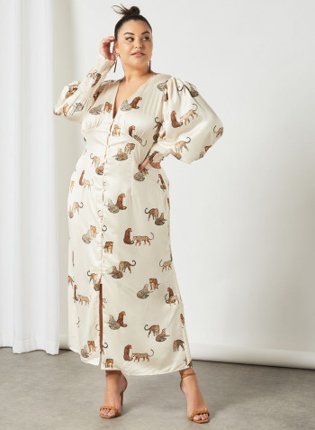 Plus Size Animal Print Dress White