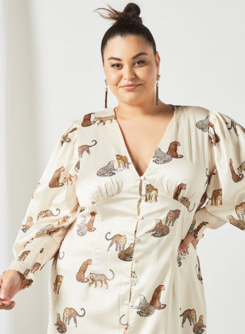 Plus Size Animal Print Dress White