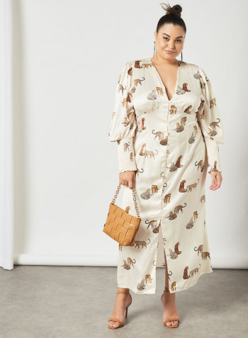 Plus Size Animal Print Dress White