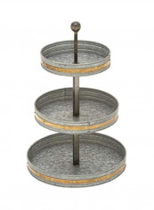 3-Tier Round Metal Tray Silver/Gold 15x24inch