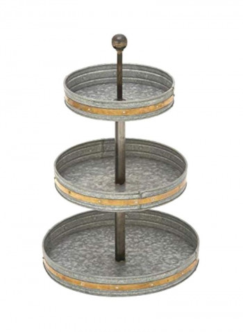 3-Tier Round Metal Tray Silver/Gold 15x24inch