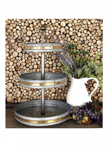 3-Tier Round Metal Tray Silver/Gold 15x24inch