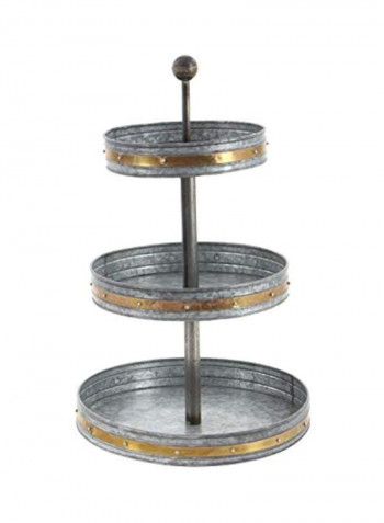 3-Tier Round Metal Tray Silver/Gold 15x24inch
