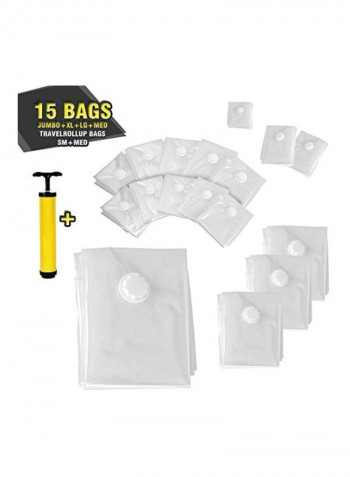 15-Piece Vacuum Storage Bag With Hand Pump Clear/Yellow/Black
