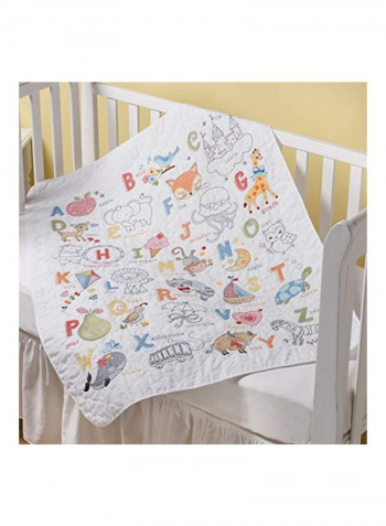 Baby Stamped Cross Stitch Crib Cover White/Grey/Yellow