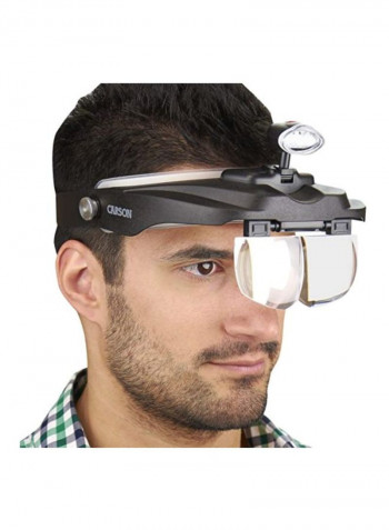 LED Lighted Head Visor Magnifier With 4-Piece Lenses Black/White