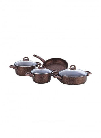 7-Piece Granite Cookware Set Brown/Clear Small Casserole 20, Large Casserole 24, Shallow Casserole 26, Frypan 26cm