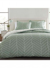 3-Piece Cotton Duvet Cover Set Cotton Green/White King