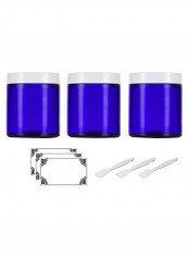 مجموعة مرطبان بجدران مستقيمة مع ملاعق سباتولا وملصقات من 9 قطع لون أبيض/ Cobalt Blue