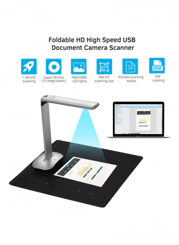 Foldable HD High Speed USB Book Document 15 Mega-Pixels Scanner Silver/White