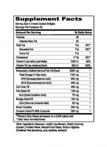 2-Piece Dry Eye Formula 1000mg Dietary Supplement - 120 Softgels