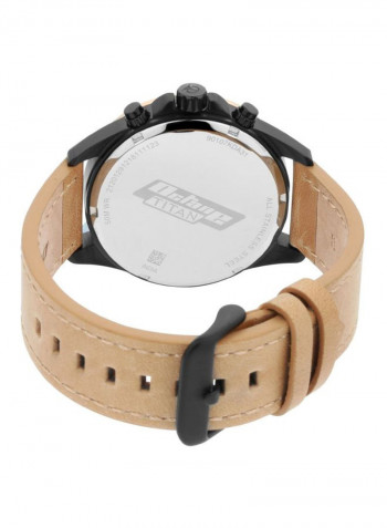 Men's Leather Round Chronograph Wrist Watch 90107KL01